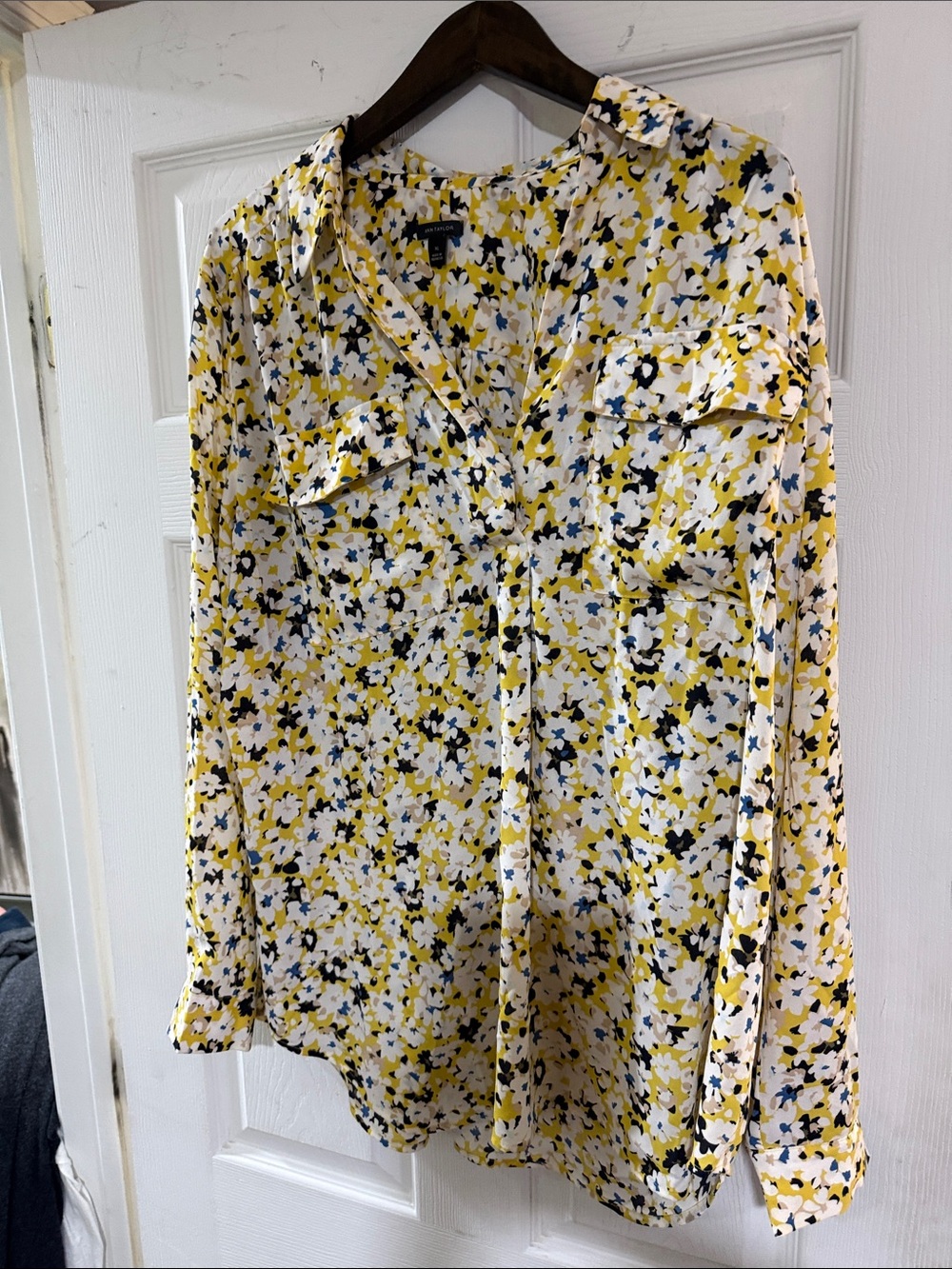 Ann Taylor Yellow Multi Floral V-Neck Button Blouse